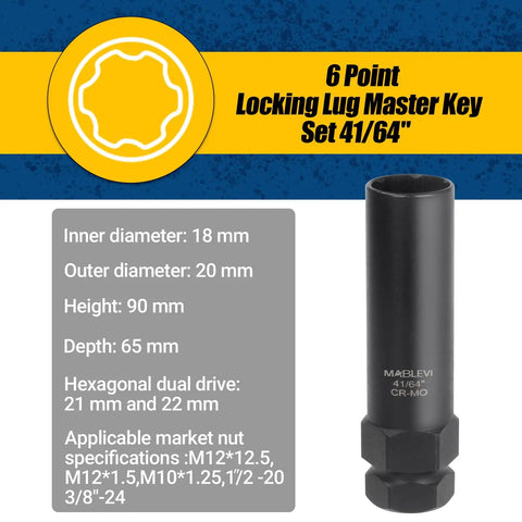 Six-point locking lug master key set 41/64 with size specifications and black socket shown on image left.