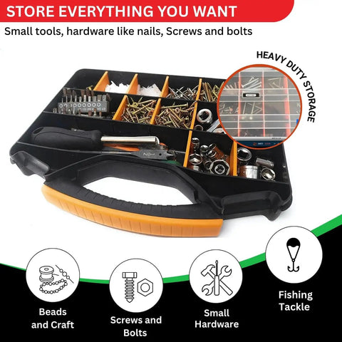 Portable 18 Compartment Parts Organizer Box With Removable Plastic Dividers For Screws Nuts Bolts Nails Orange Durable Storage Case