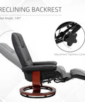Swivel Recliner Chair With Retractable Footrest In PU Leather On Wood Base Lounge Chair showing reclining backrest angle