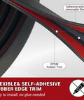 Close-up of self adhesive EPDM rubber edge trim, black, flexible, removable film, U channel for sheet metal edges and car doors.