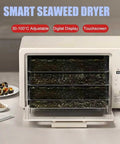 Heavy Duty Smart Seaweed Dryer Slick Stainless Steel Food Dehydrator Rigged For Laver And Kelp With Plug And Play Temp Controls showing digital display and seaweed drying.