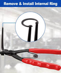 Heavy Duty 90 Degree Snap Ring Pliers For Trucks, Motorcycles, And Cars, Long Nose Design, Red Handle, Internal Ring Removal