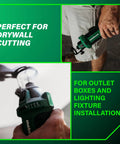 18V MultiVolt Cordless Drywall Cutout Tool With Brushless Motor, ergonomic grip held by user for precise drywall cutting