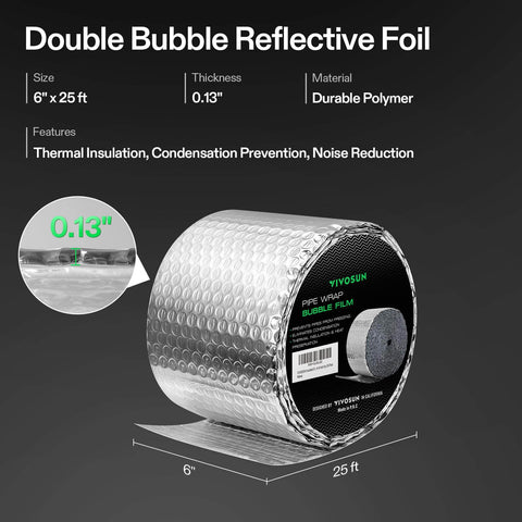 Double Bubble Foil Insulation Roll 6 Inch By 25 Feet Reflective HVAC Duct Wrap Weatherproof Thermal Insulation product