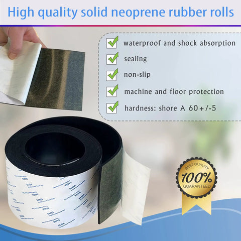 Neoprene Rubber Strip With Adhesive For DIY Gaskets And Pads, Heavy Duty Anti Slip Floor Protection, Anti Vibration Padding, Crafts And Mounting, Four Inch Wide By Ten Feet Long, One Sixteenth Inch Thick, Flexible Outdoor Ready