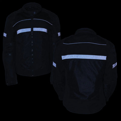 Women's Armored Textile Motorcycle Jacket With Removable Liner Ride Ready For All Seasons with reflective piping front and back view