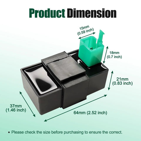 Product dimensions of black 5 Pin AC CDI Box Replacement For 50cc To 125cc ATVs Go Karts Dirt Bikes And Mini Pocket Bikes