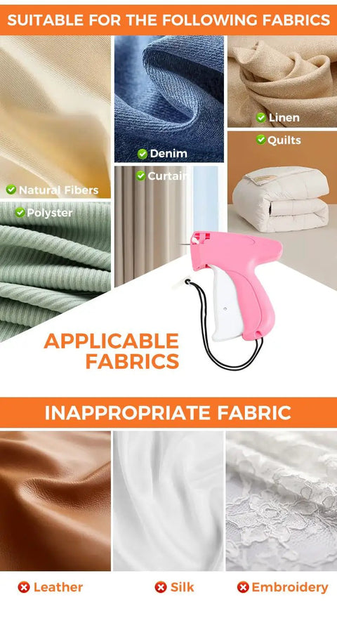 Slick Portable Handheld Stitch Gun For No Sweat Clothes Tagging And Quick Fix Sewing Gear with various fabrics overview