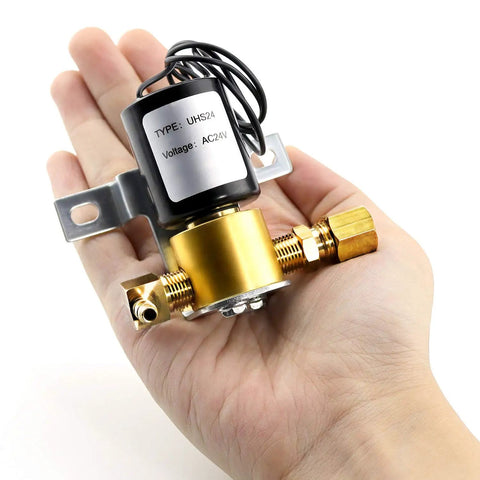 Humidifier Solenoid Valve Replacement Kit UHS24 24V, DIY Friendly, plug and play, held in hand for scale.