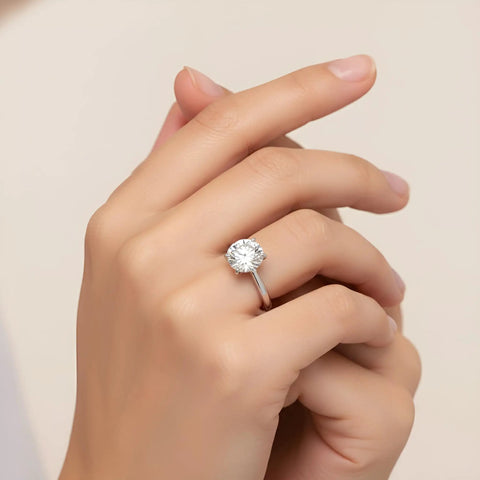 Lab Grown Diamond Engagement Ring Round Cut Solitaire In 14K White Gold, D Color, VS1 VS2 Clarity, 3 Carat, 4 Prong Setting