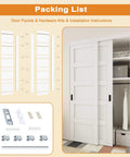 White Paintable MDF Double Five Panel Closet Sliding Doors With Hardware Kit, Pre Drilled Panels, 60 By 80 Inches, Barn Style