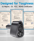 Plug And Play Ccs To Tesla Adapter Delivering Two Fifty Kilowatt Dc Fast Charging For Model 3 Y X S Units displayed with certification documents.
