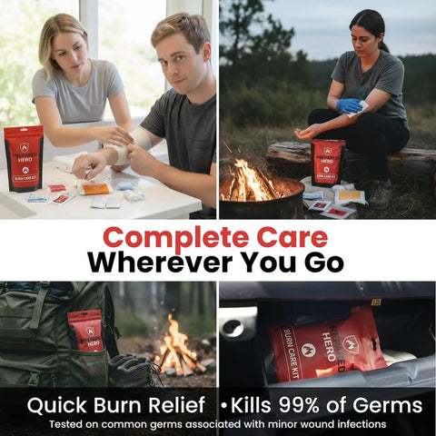 On Deck Burn Relief Kit With Cooling Gel Packets Sterile Gauze Rolls Cleansing Wipes Nitrile Gloves Durable Case For Kitchen Scalds And Minor Burns in outdoor and indoor settings.