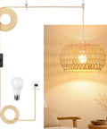 Qingmiao Boho Plug in Pendant Light with handwoven shade, 14ft cord and bulb, casting soft light in cozy setting.