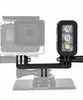 High Power Waterproof Diving Light for GoPro Underwater Video Capture mounted on accessory arm, 130ft Depth Rating.