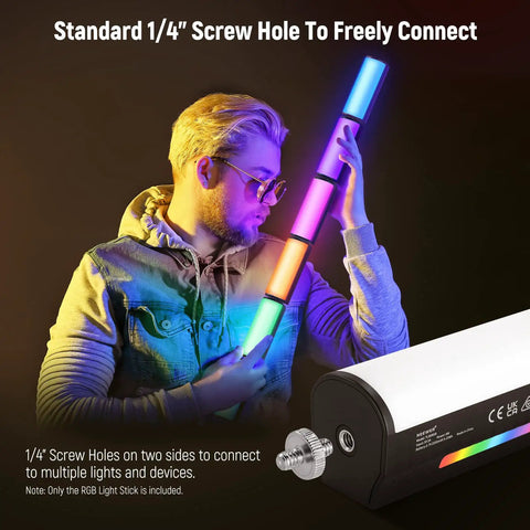 Person holding Magnetic Handheld RGB Light Wand With 360 Degree Color, 2500mAh battery, showing color variations