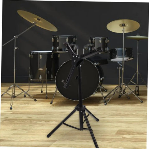 Heavy Duty Alloy Folding Drum Rack With Hinged Height Adjustment Quick Release Clamps Snare Bass Drum Holder in a music studio.