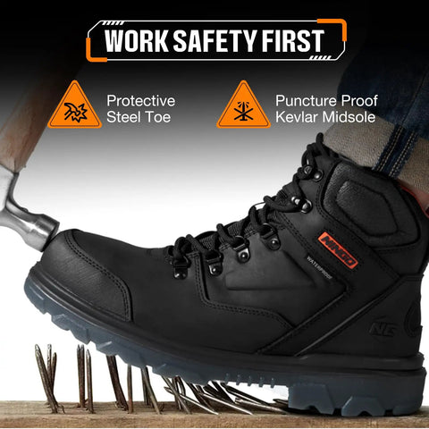 Steel Toe Work Boots For Men Waterproof Built Tough Heavy Duty Safety Boots With Puncture Protection Oil And Slip Resistant