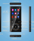 Diagram of 90GB MP3 Player with Bluetooth 5.3 expandable to 256GB, featuring a 2.4-inch TFT screen and dual TF card slots.
