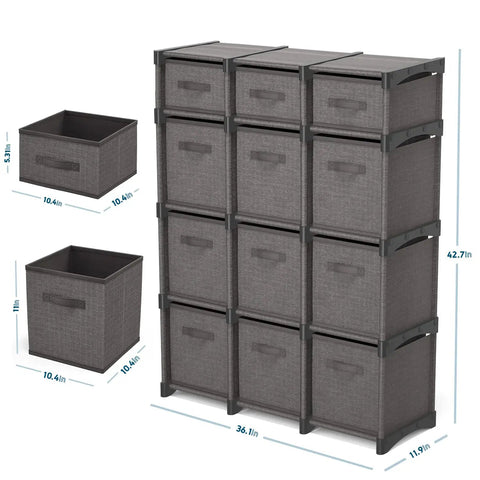 12 Cube Storage Organizer Set With Fabric Cubes And Steel Frame Dope Build Sturdy DIY Cube Shelves For Bedroom Playroom Dorm Or Office Neutral Gray With Included Bins For Easy Clutter Control