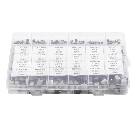 24 Values 1uF To 1000uF SMD Aluminum Electrolytic Capacitors Assortment Kit With Storage Box For Computer Notebook Radio And DIY