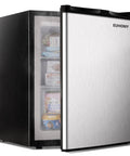 Keep It Frosty with This Dope 2.1 Cu Ft Upright Mini Freezer with sleek stainless steel door, partially open, showcasing ice cream.