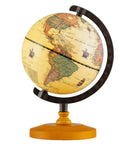 Six Inch Mini Vintage Rotating Globe With Curved Alloy Stem And Solid Wooden Base, Printed World Map Desk Decor