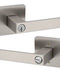 Singapore Entry Door Handle With Lock And Key For Exterior Front Doors Satin Nickel Reversible Lever SmartKey Rekey Security