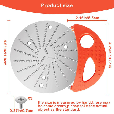 Blade And Crescent Tool Replacement Kit for Jack Lalanne Power Juicer with dimensions, stainless steel blade, and orange handle.