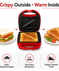Sanzinaz 520W Electric Sandwich Maker Grill with Nonstick Plates Compact Panini Press cooking golden sandwiches with crispy edges.