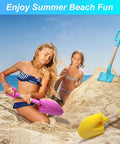 Children playing with 16 Inch Kids Beach Shovel Set Of 3 Durable Wood Handle ABS Plastic Sand Snow Garden Shovels at the beach.
