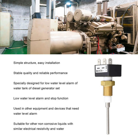 Water Tank Level Alarm Sensor With Normally Open Operation One Quarter NPT Thread Mount shown with installation example