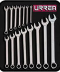 14-piece 12 Point Combination Wrench Set, satin finish, arranged in tool roll, sizes 5/16 to 1-1/4 inches, heavy-duty mechanics tool kit