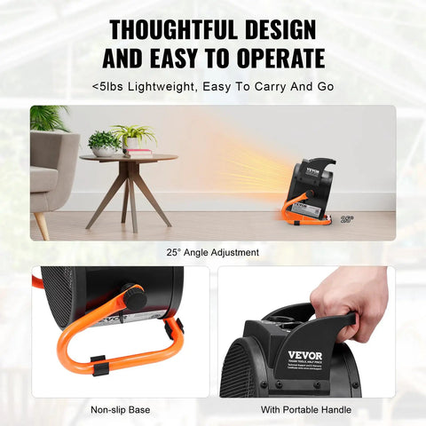 Greenhouse Heater 1500W PTC Fast Heating With Overheat Protection, 3 Speed Small Grow Tent Fan, Portable Electric Heater For Greenhouse, Flower Room, And Workspace, Quiet, Efficient Climate Control For Plants