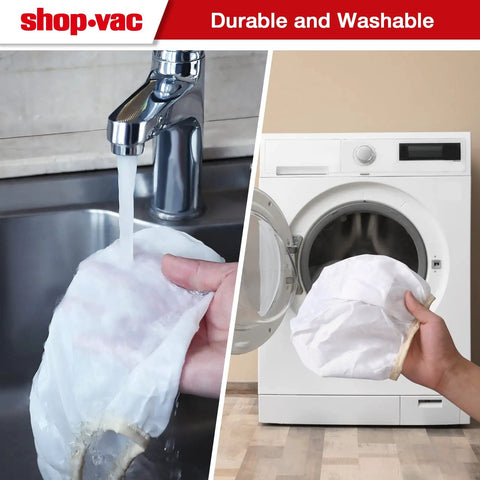 2 Pack Dacron Cloth Filter Replacements For Most Wet Dry Vacuums 5 Gallon And Up being washed in sink and machine