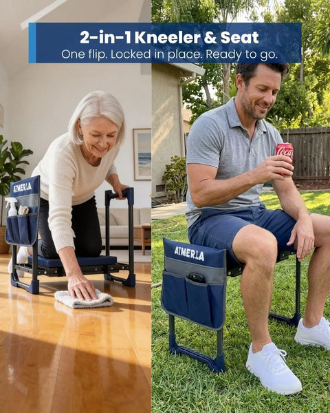 Foldable Garden Kneeler Seat With Upgraded No Slip Base And Removable Cushion, used indoors and outdoors by seniors, 350 lbs capacity