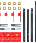 NORJIN 14-piece lathe boring bar set with carbide inserts and T8 wrenches in red organizer