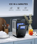 Ultra Slim Countertop Ice Maker With Full Color Panel, Internal LED Lights, modern kitchen setup, timer ice making display