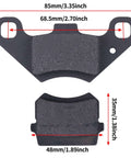 Rear Disc Brake Master Cylinder Caliper With Replaced Disc Brake Pad For 50cc To 125cc ATV showing pad dimensions and fixing holes.