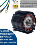 Beefy 72V 5000W Brushless DC Motor with copper coils, exposed wiring, and cooling fins