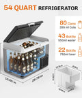 12 Volt Refrigerator With 54 Quart Capacity Portable Freezer Electric Cooler Includes Ac Dc Cords For Road Trips And Camping Keeps Your Gear Chilled Out While You Kick Back No Sweat Cooling Setup filled with drinks and snacks, 54 quart capacity.