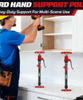 Man using Cabinet Jack Third Hand Tool With Adjustable Support Pole for cabinet installation in kitchen.
