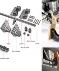 Top Shelf Rolling Barn Door Hardware Kit Boasts Killer Quality 16 Foot Sliding Ladder Rail Set, including track, rollers, and connectors.