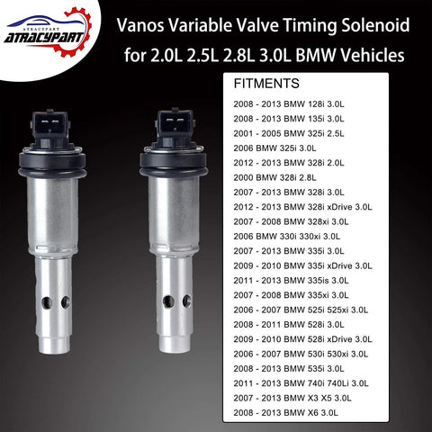 Two Pack Variable Valve Timing Vanos Solenoid VVT For BMW 3 Series And 5 Series Models Including 325i 328i 330i 335i 525i 528i 530i 535i E60 E90 N52 N54 Replaces 11367585425 11367516293 OEM Fit Solenoid Kit For Peak Engine Performance