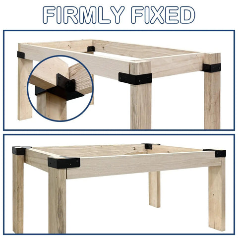 Heavy Duty Workbench Corner Brackets Kit For 2x4 Wood 3 Way Right Angle Brackets Actual 1.5x3.5 Inches Fit Includes Screws DIY Custom Work Table Build For Home DIY Projects, shown installed on wooden frame.
