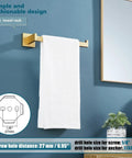 Brushed Gold Towel Bar Wall Mounted Hand Towel Holder For Bathroom And Kitchen Stainless Steel Rustproof Hardware shown with towel
