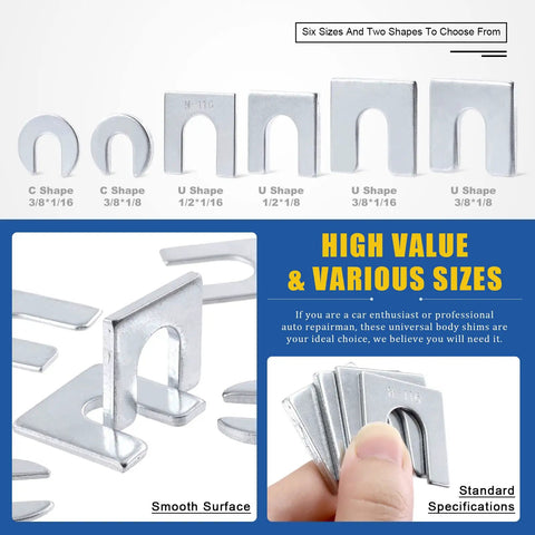 152 Piece Universal Body Shim Kit For Auto Alignment Three Eighths Inch And One Half Inch Shims C Type And U Type Assortment