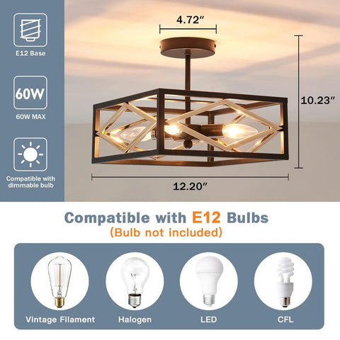 4 Light Semi Flush Mount Black And Gold Ceiling Light Vintage Metal Farmhouse Cage Chandelier Fixture For Kitchen Dining Room Living Room Bedroom And Entryway Modern Retro Style Lighting