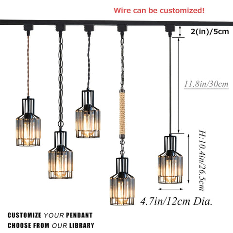 Circular Dimmable Pendant Light For Track Systems, H Type Pendant With Clear Crystal Shade, Industrial Vintage Style Iron Halo