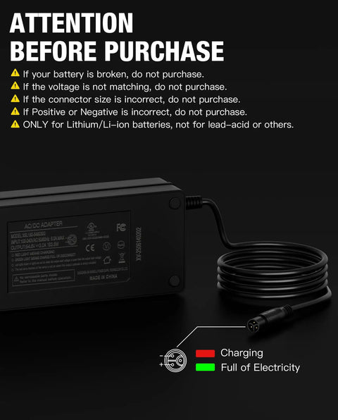 Fast 54.6V 3A Electric Bike Charger For 48V Lithium Batteries With Dual AC DC Power Adapter UL And CE Listed Compatible With 54.6V Systems And Models Like RX R S2 Easy Plug In Safe Charging For Your E Bike